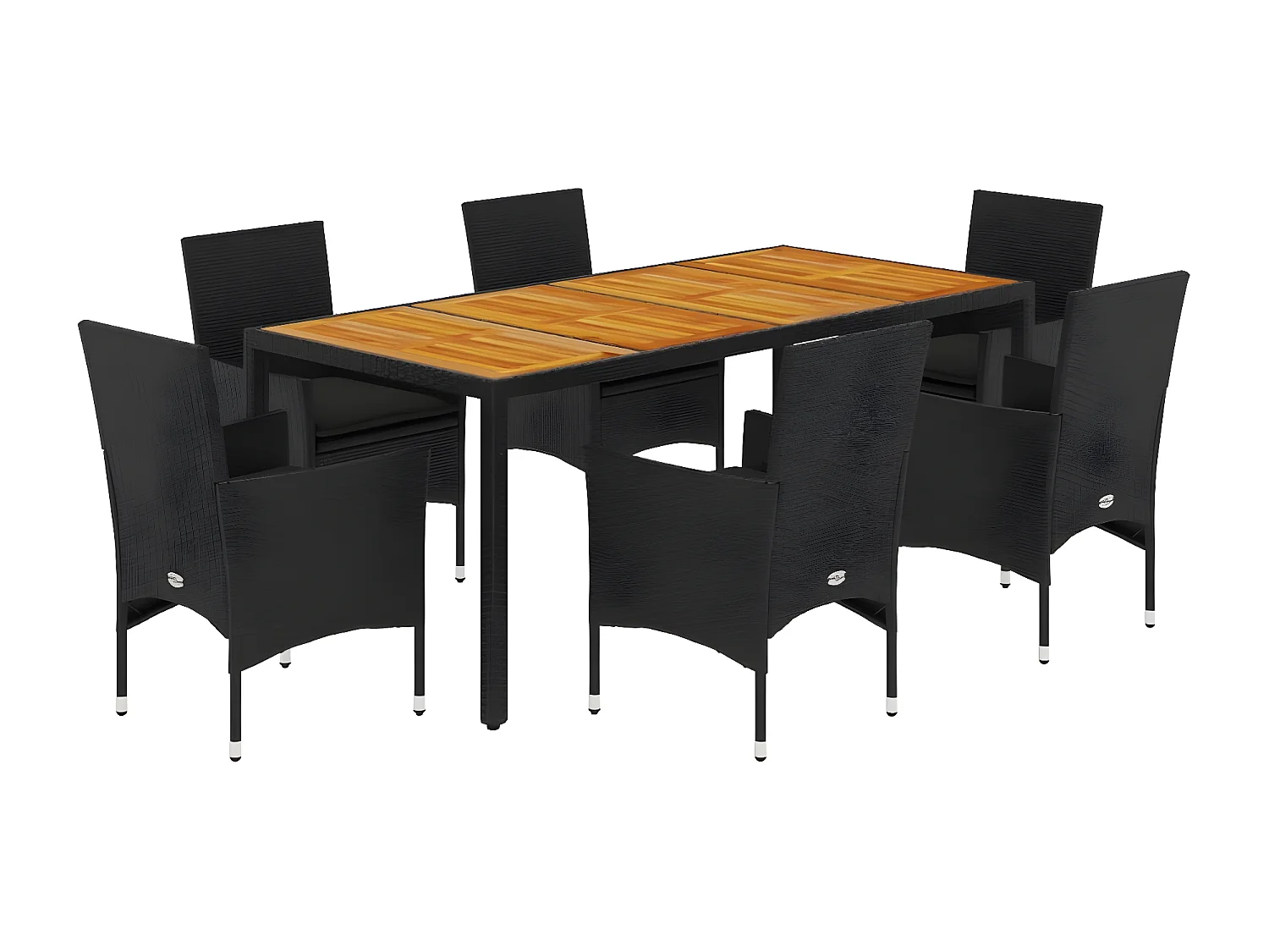 Ensemble à manger de jardin et coussins 7pcs noir rotin acacia