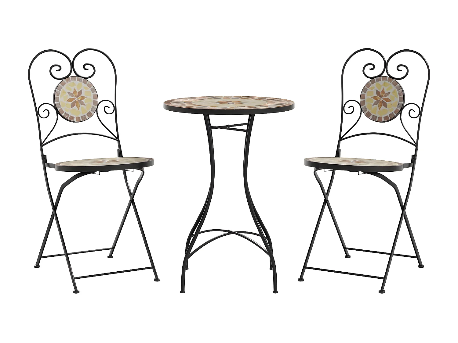 Bistroset mozaïek ijzer en keramiek terracottakleurig en wit