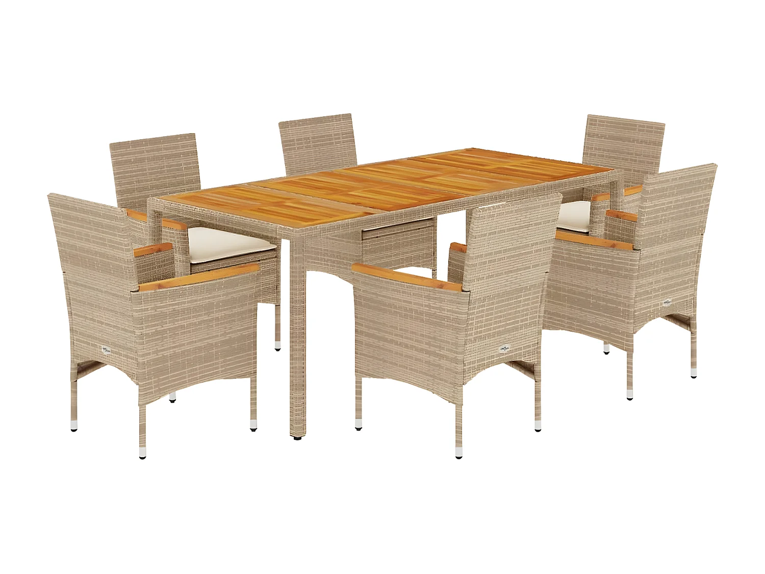 Ensemble à manger de jardin et coussins 7pcs beige rotin acacia