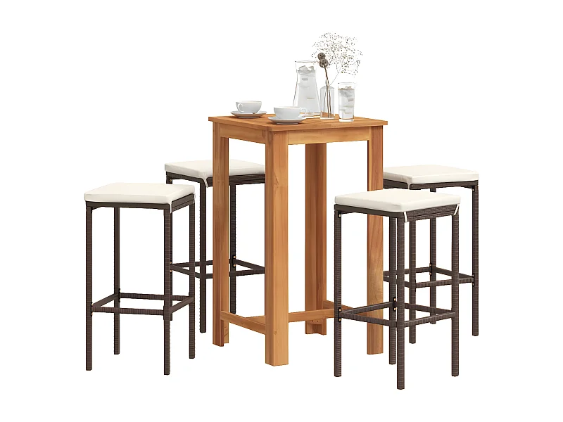 Ensemble de bar de jardin 5 pcs marron bois massif acacia rotin