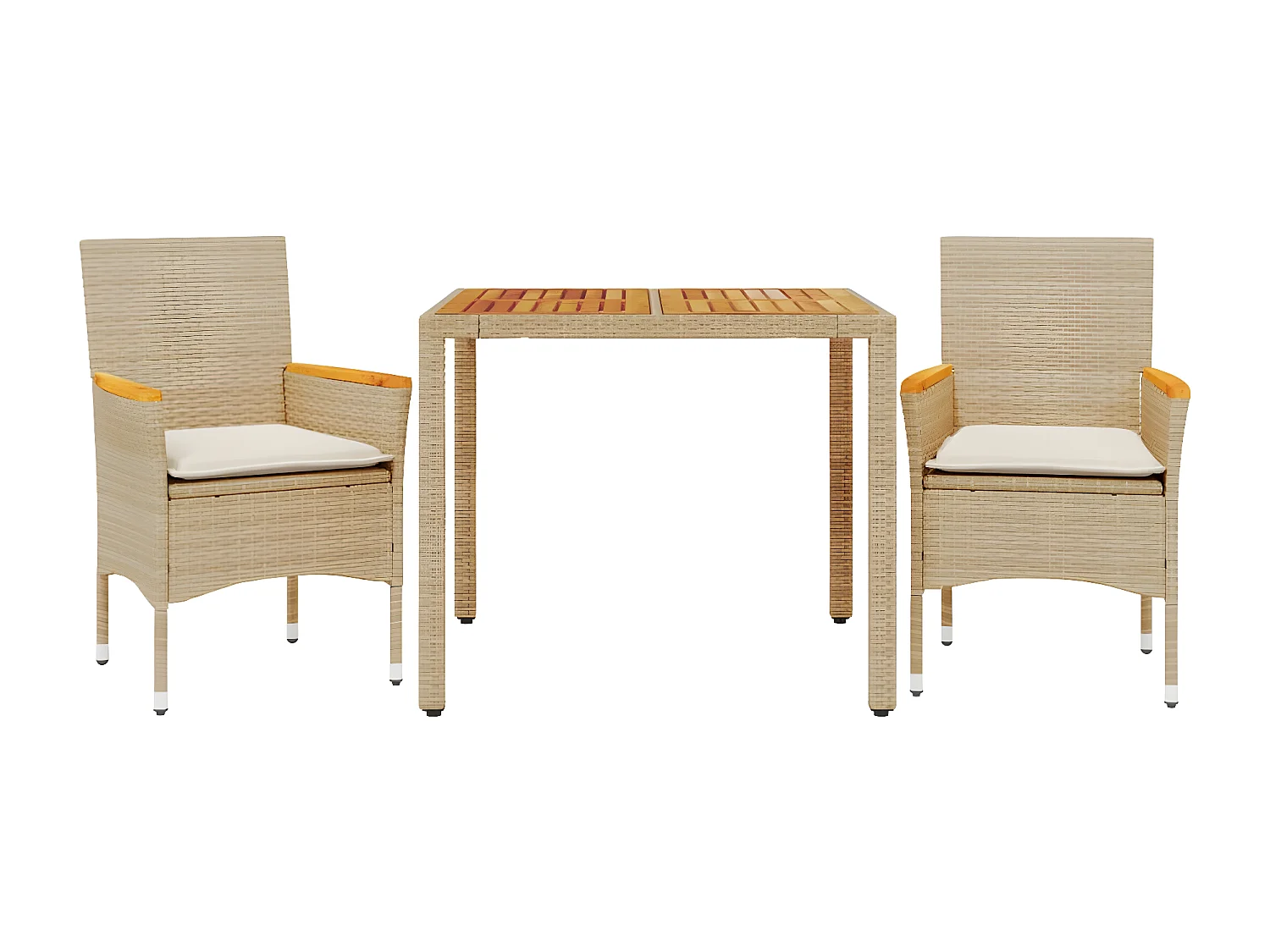 Ensemble à manger de jardin et coussins 3pcs beige rotin acacia