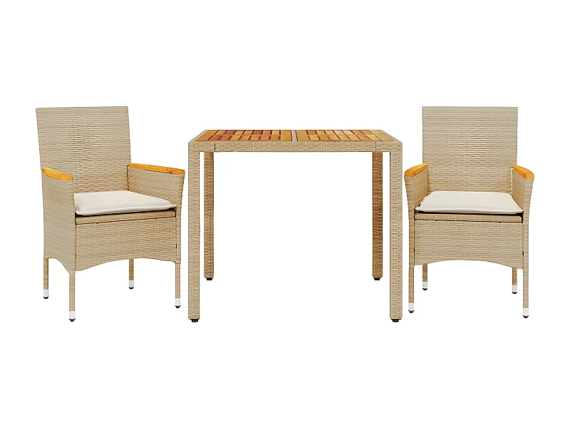 Ensemble à manger de jardin et coussins 3pcs beige rotin acacia