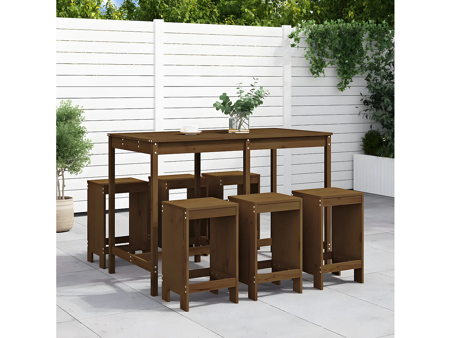 Ensemble de bar de jardin 7 pcs marron miel bois de pin massif