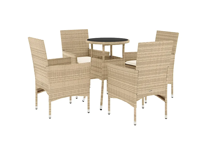 Ensemble à manger de jardin et coussins 5 pcs beige rotin verre