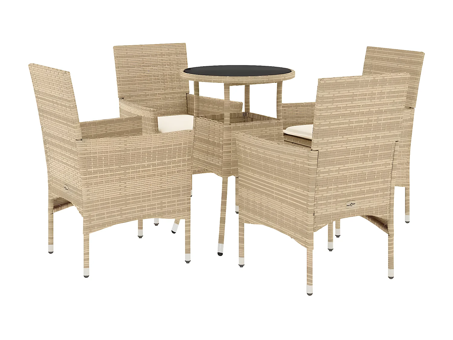 Ensemble à manger de jardin et coussins 5 pcs beige rotin verre