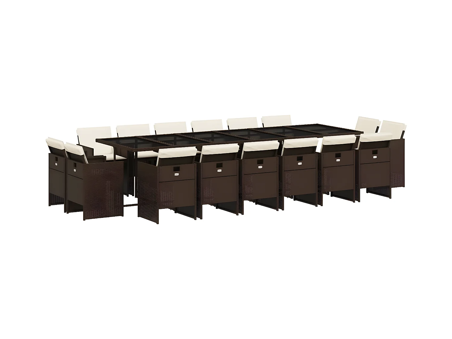 Ensemble à manger de jardin et coussins 17 pcs marron rotin