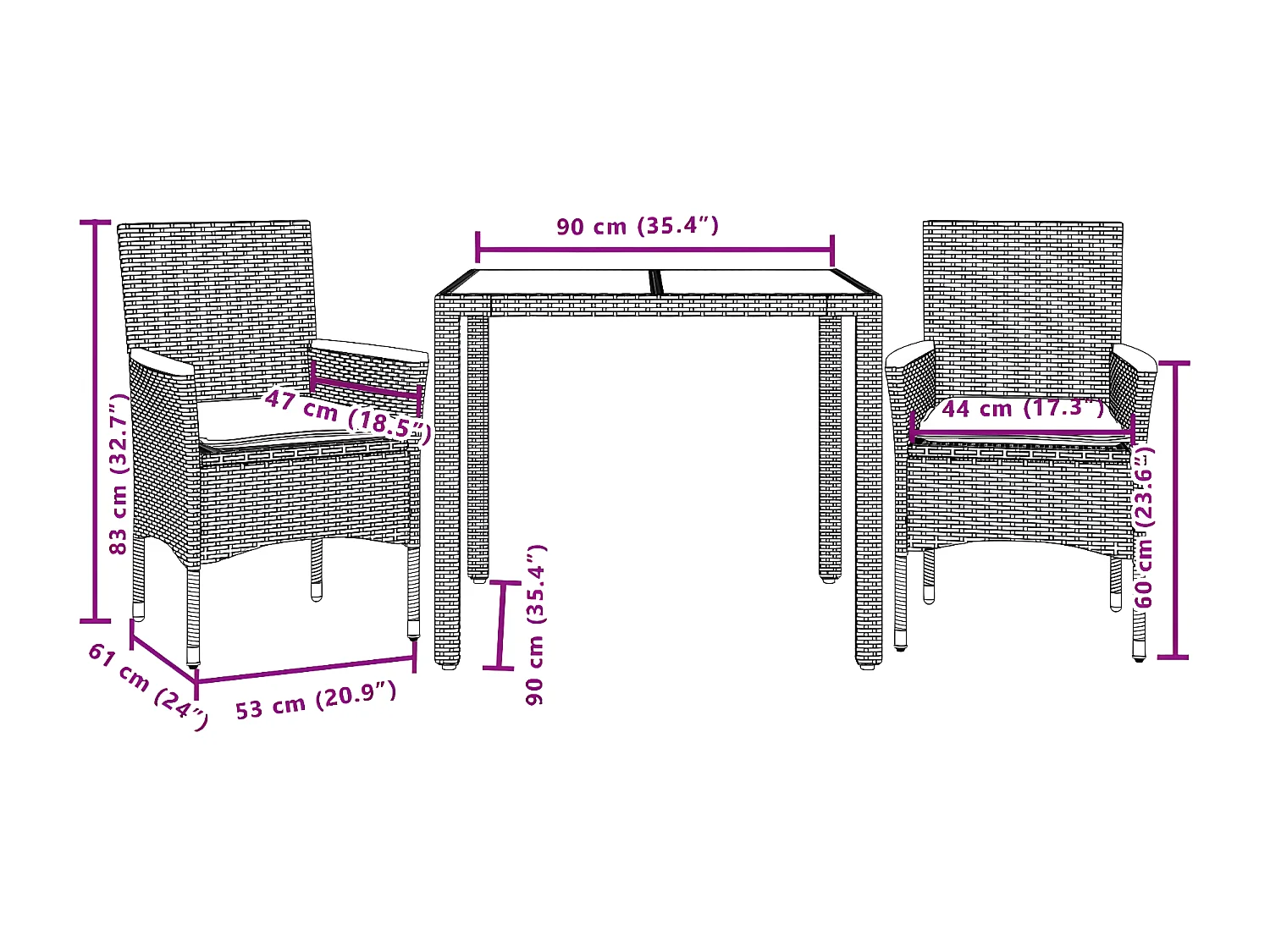 Ensemble à manger de jardin et coussins 3 pcs noir rotin verre