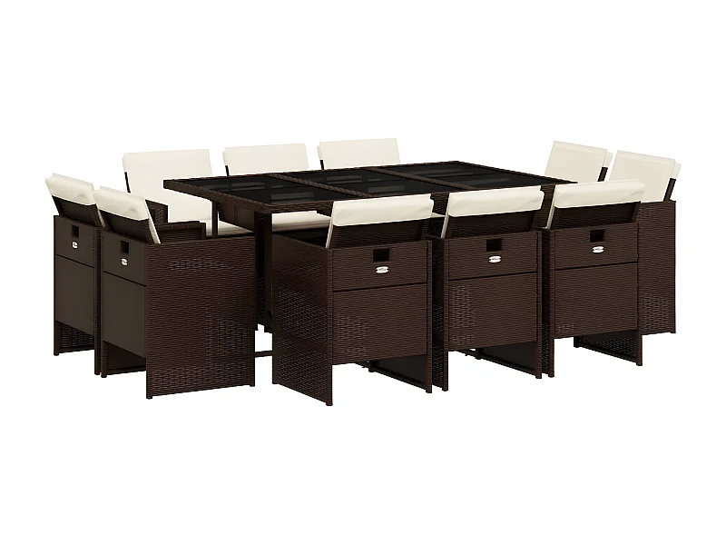 Ensemble à manger de jardin et coussins 11 pcs marron rotin