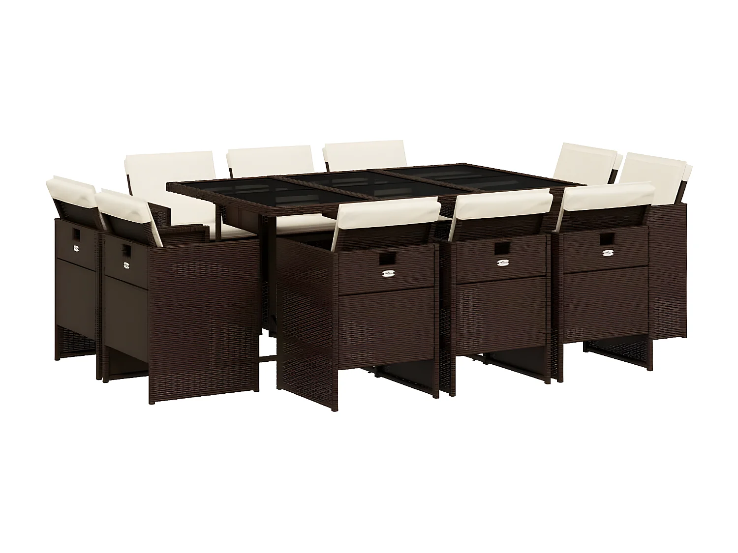 Ensemble à manger de jardin et coussins 11 pcs marron rotin