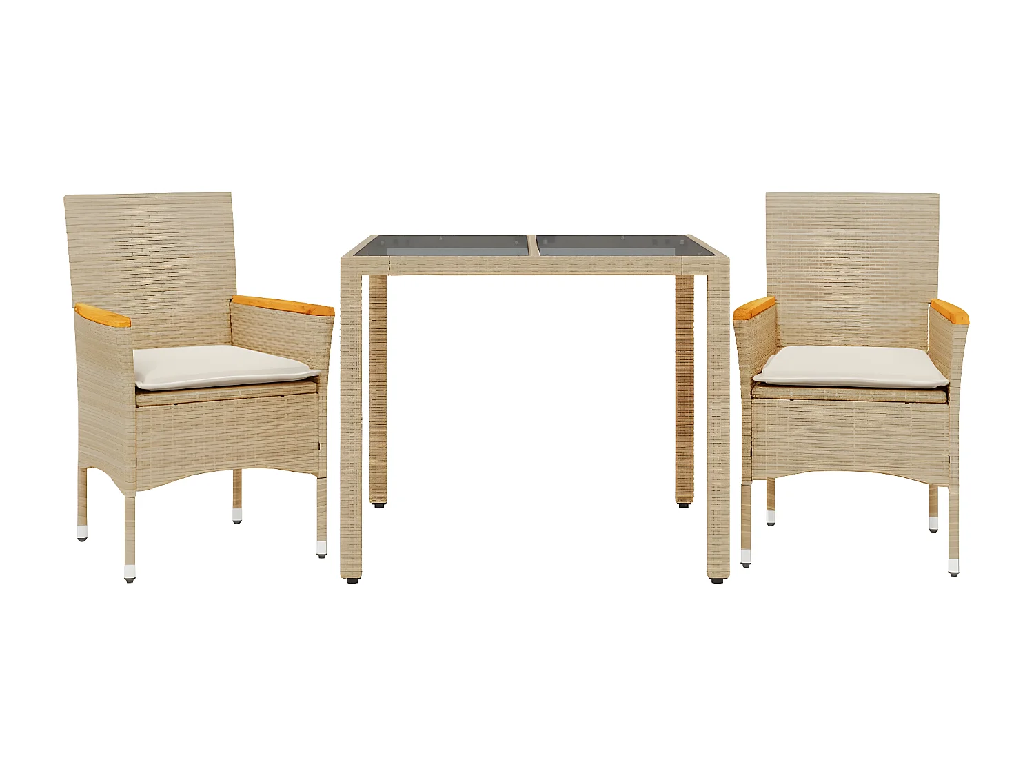 Ensemble à manger de jardin et coussins 3 pcs beige rotin verre