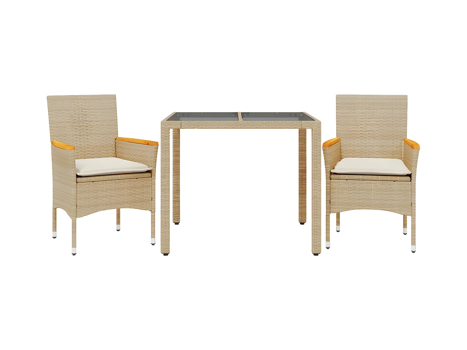 Ensemble à manger de jardin et coussins 3 pcs beige rotin verre