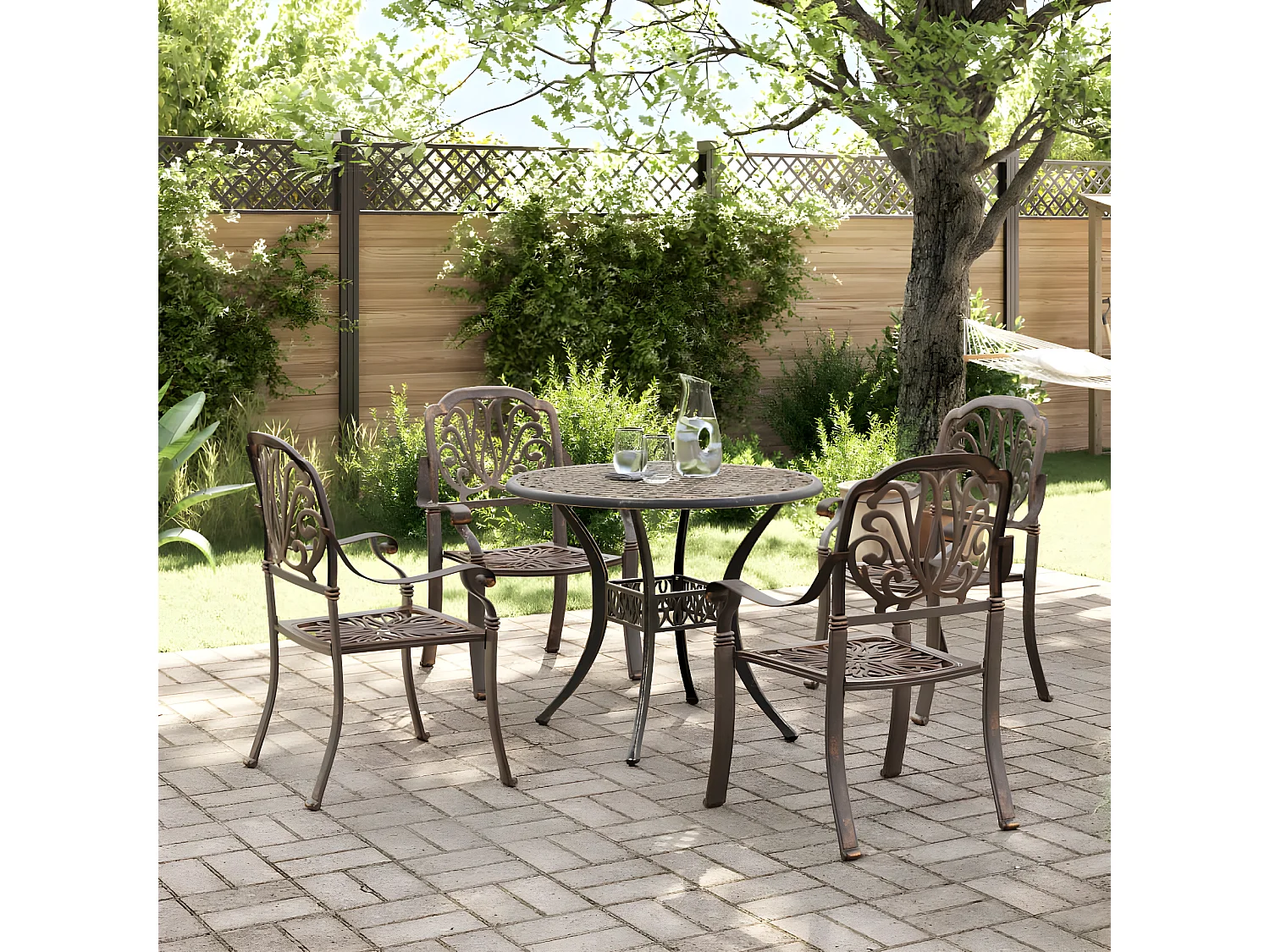 Ensemble manger de jardin 5 pcs bronze aluminium coulé