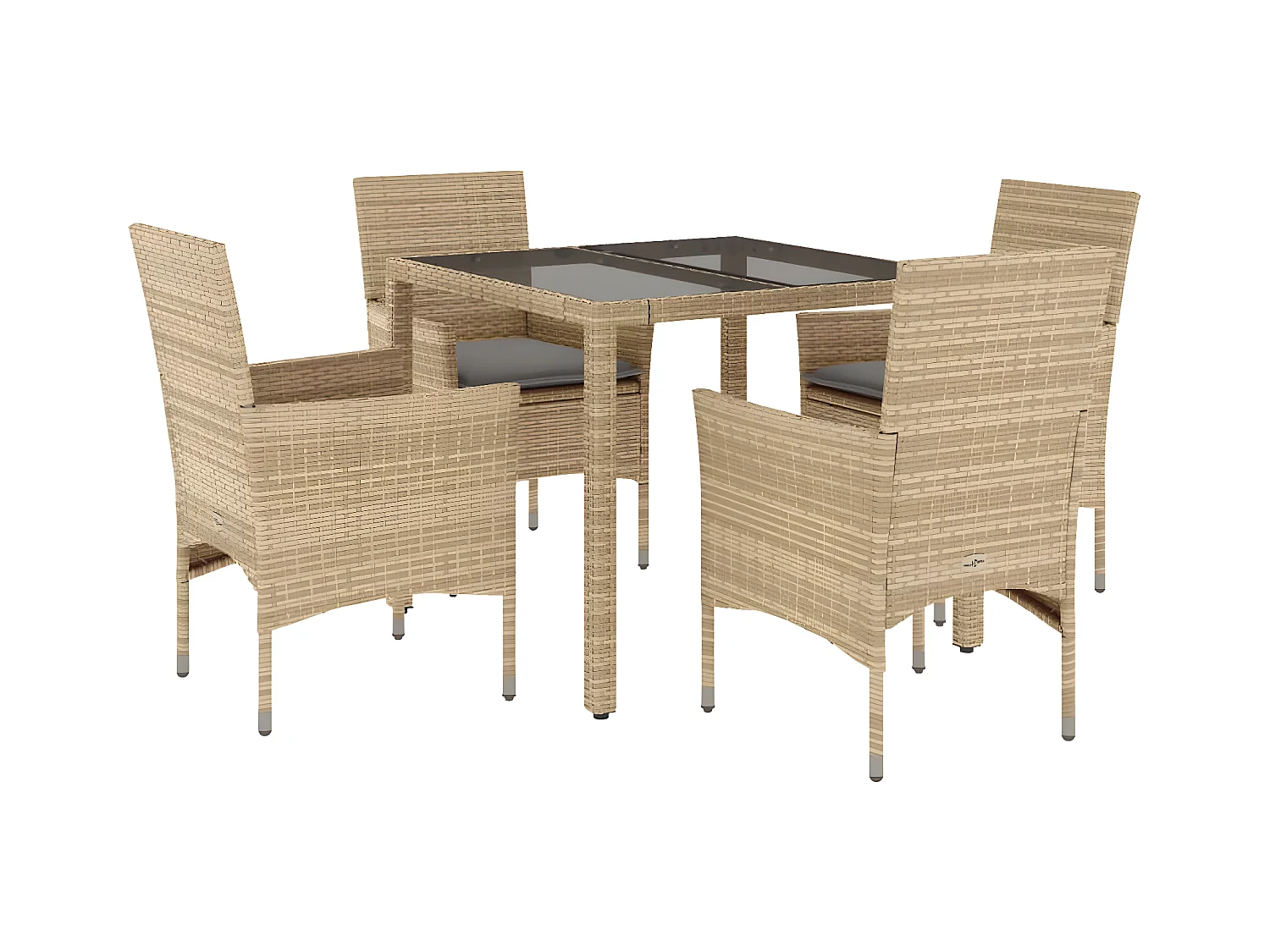 Ensemble à manger de jardin et coussins 5 pcs beige rotin verre