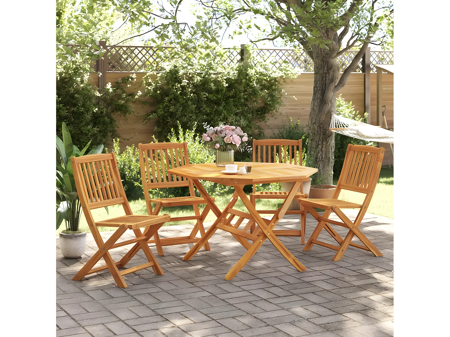 Ensemble à manger de jardin pliable 5 pcs bois massif d’acacia
