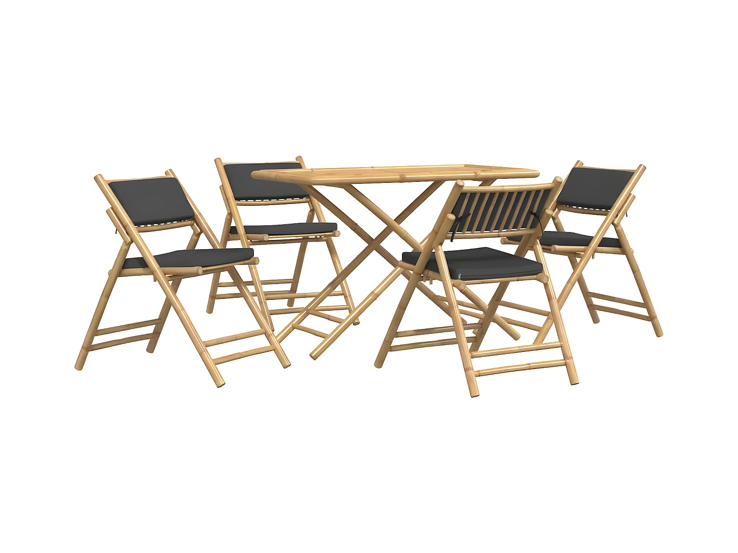 Ensemble de bistro pliante 5 pcs et coussins gris foncé bambou