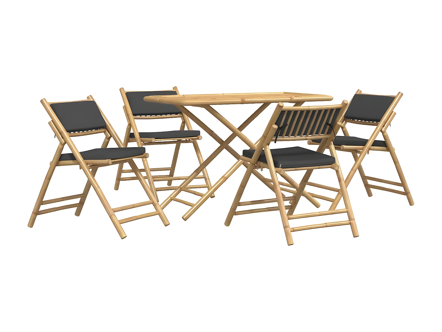 Ensemble de bistro pliante 5 pcs et coussins gris foncé bambou