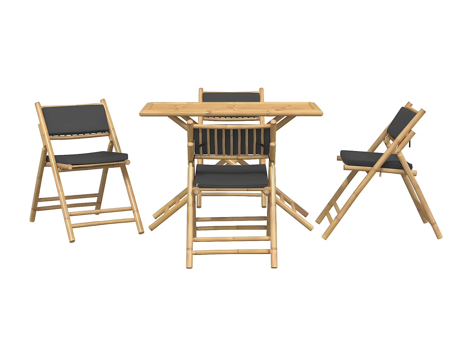 Ensemble de bistro pliante 5 pcs et coussins gris foncé bambou