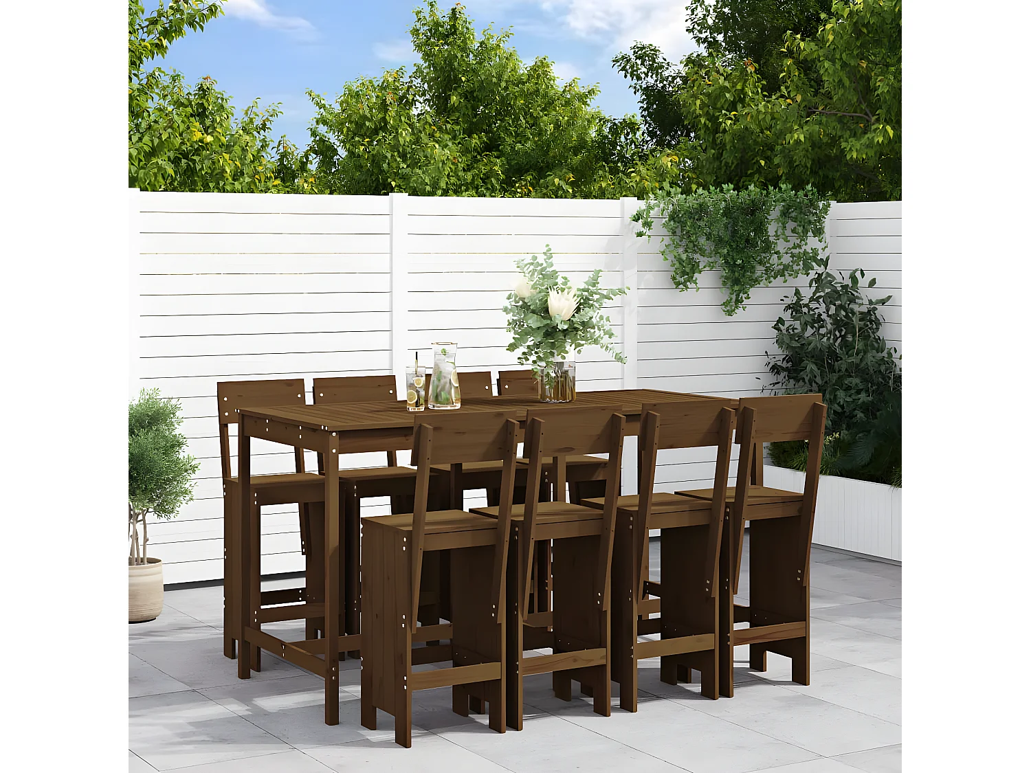 Ensemble de bar de jardin 9 pcs marron miel bois de pin massif