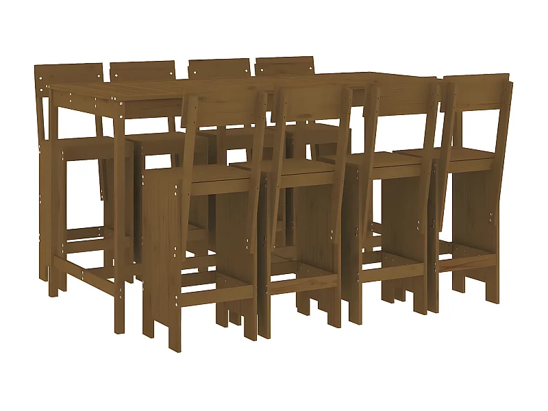 Ensemble de bar de jardin 9 pcs marron miel bois de pin massif