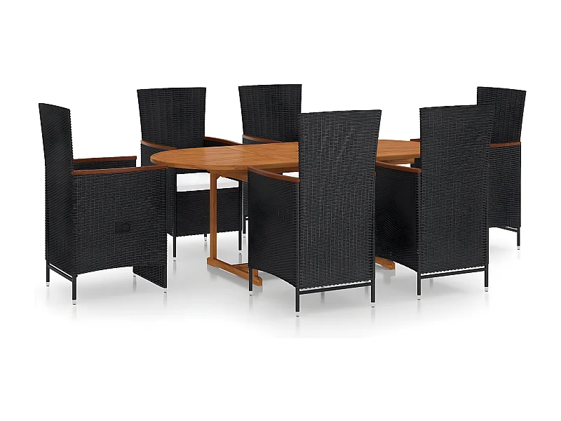 Ensemble de salle à manger de jardin 7 pcs Résine tressée Noir 10