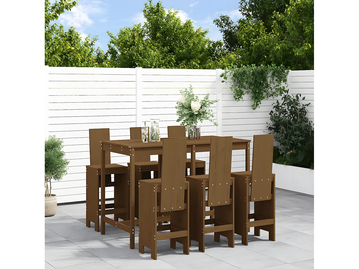 Ensemble de bar de jardin 7 pcs marron miel bois de pin massif