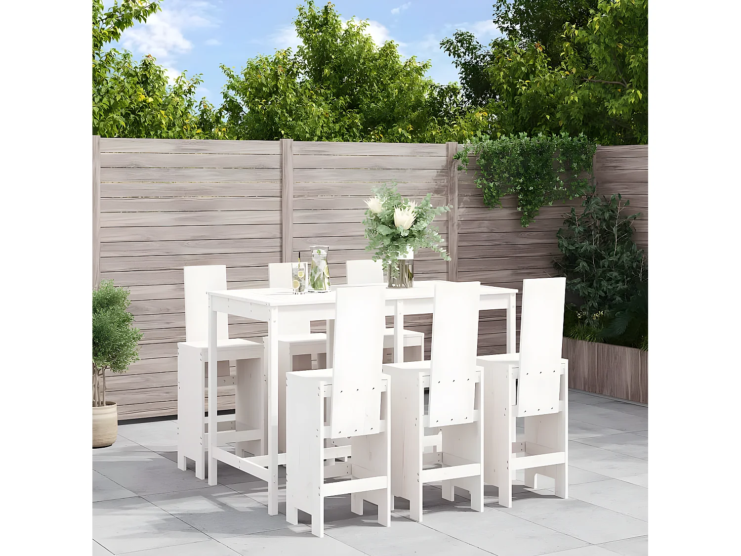 Ensemble de bar de jardin 7 pcs blanc bois de pin massif
