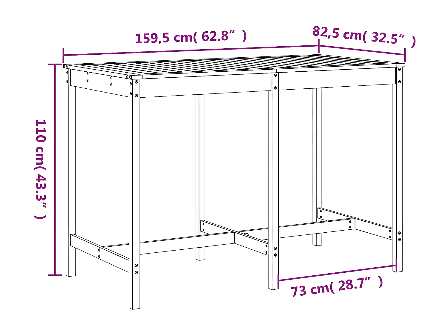 Ensemble de bar de jardin 7 pcs blanc bois de pin massif