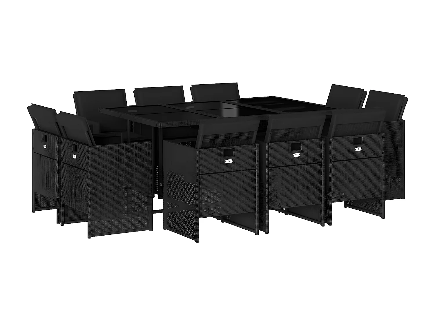 Ensemble à manger de jardin 11 pcs coussins noir résine tressée