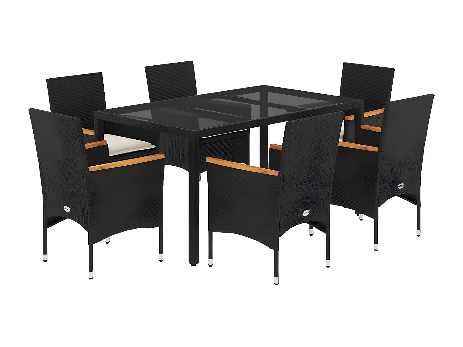 Ensemble à manger de jardin et coussins 7 pcs noir rotin acacia