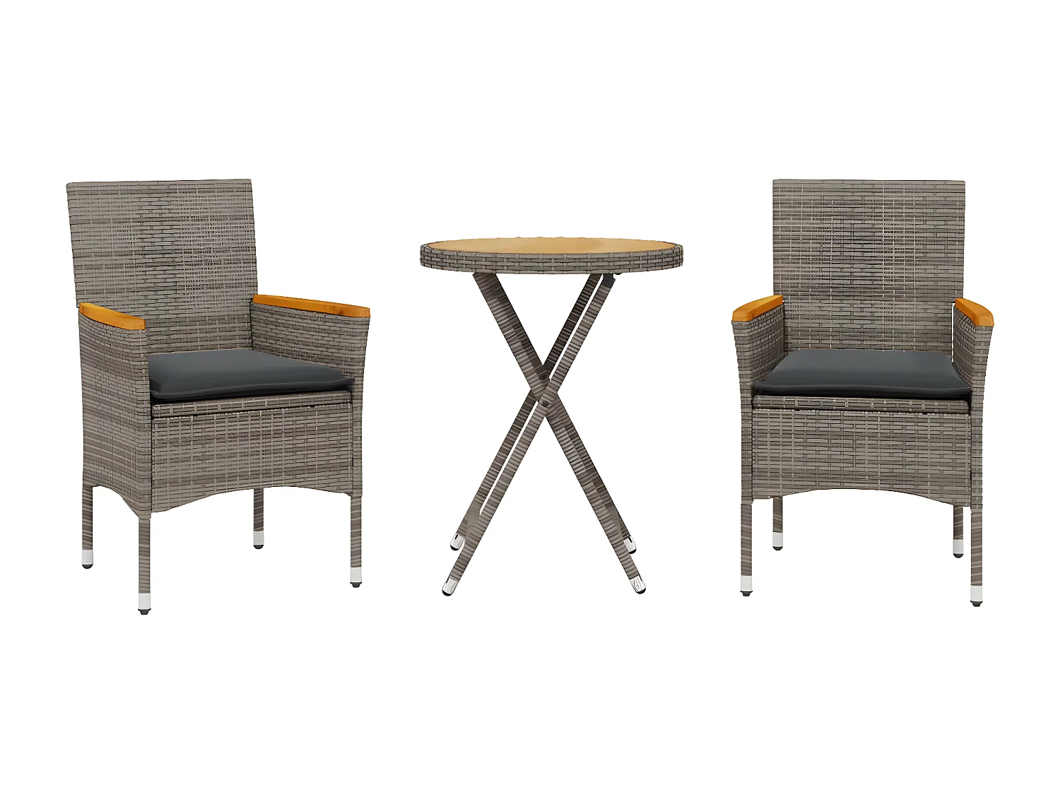 Ensemble de bistro avec coussins 3 pcs gris rotin et acacia
