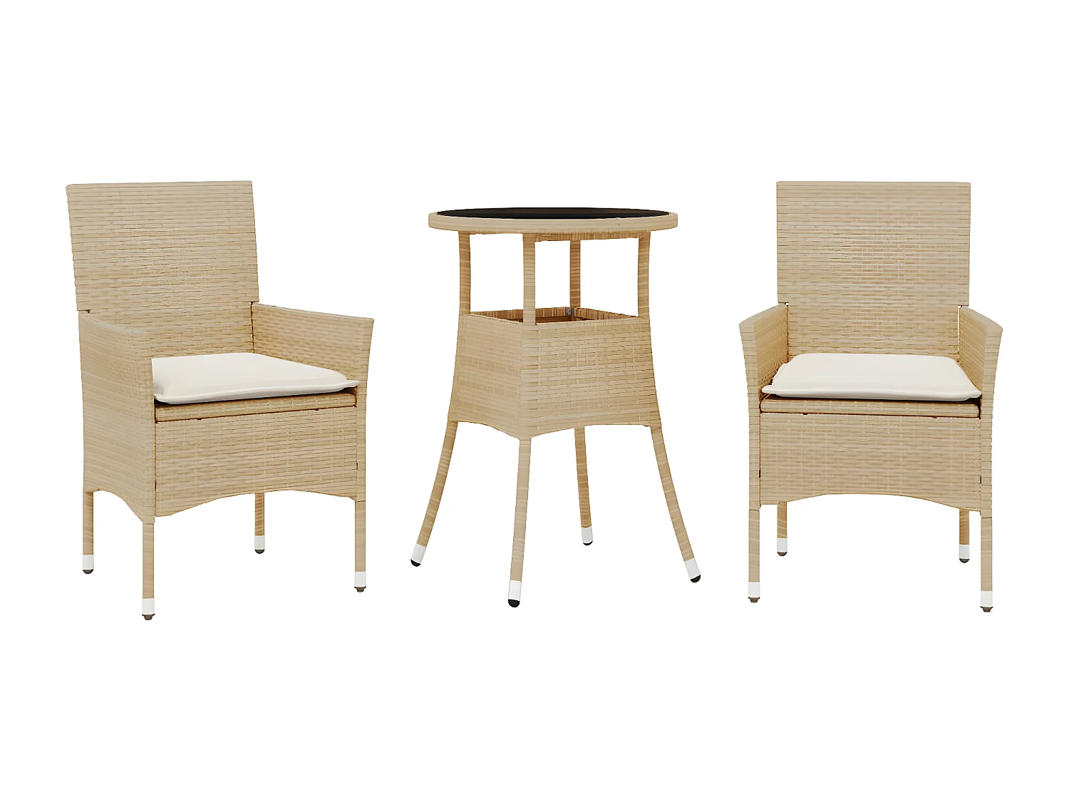 Ensemble à manger de jardin et coussins 3 pcs beige rotin verre