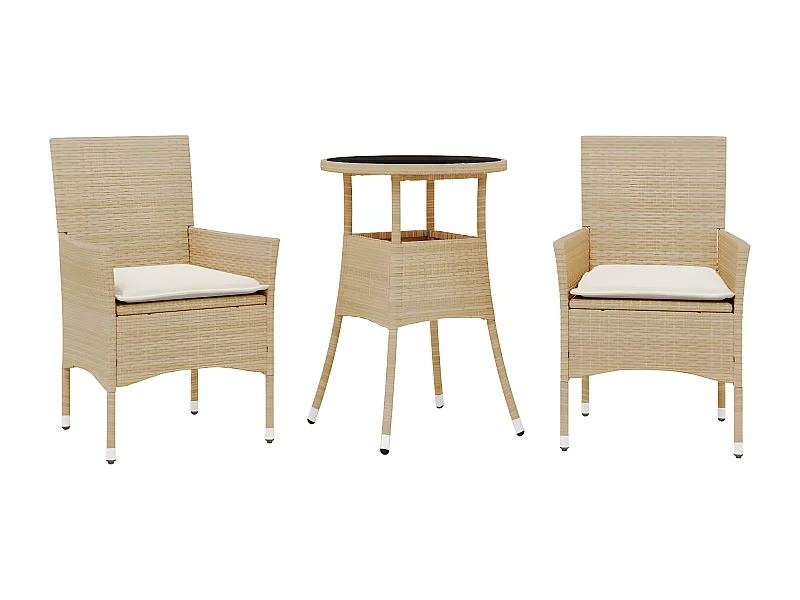 Ensemble à manger de jardin et coussins 3 pcs beige rotin verre