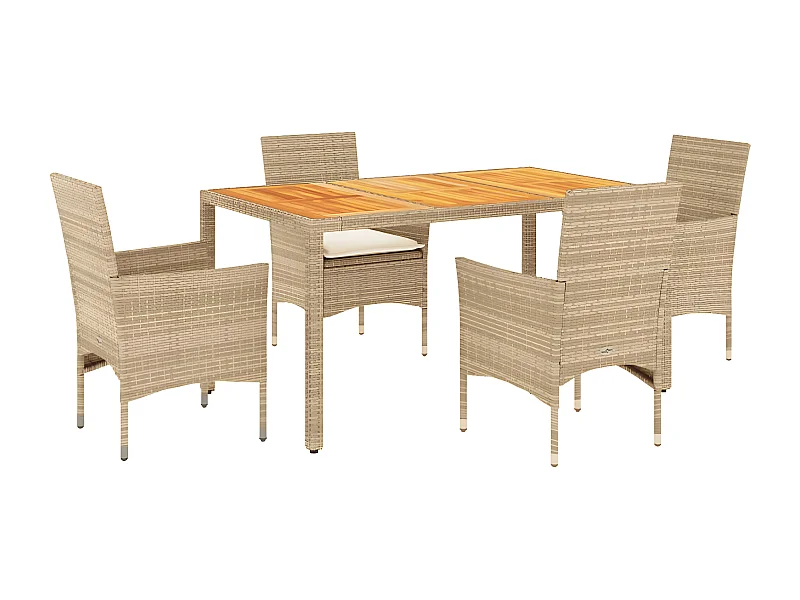 Ensemble à manger de jardin et coussins 5pcs beige rotin acacia