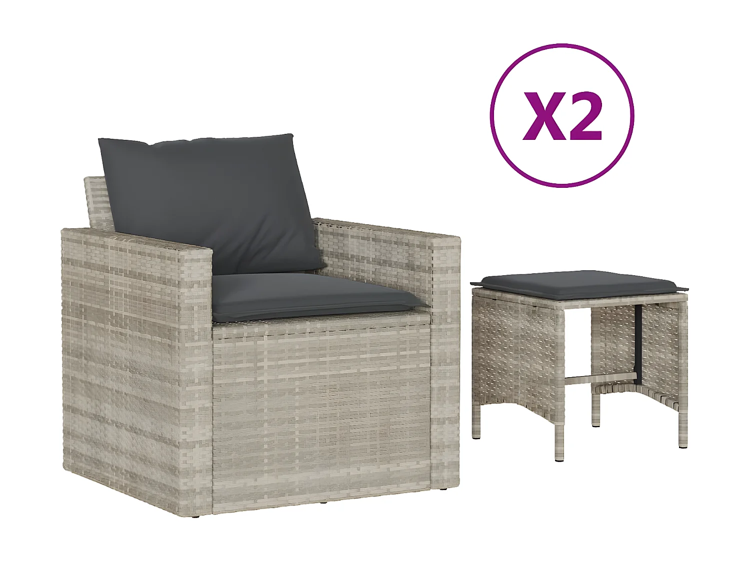 Salon de jardin 4 pcs avec coussins gris clair résine tressée