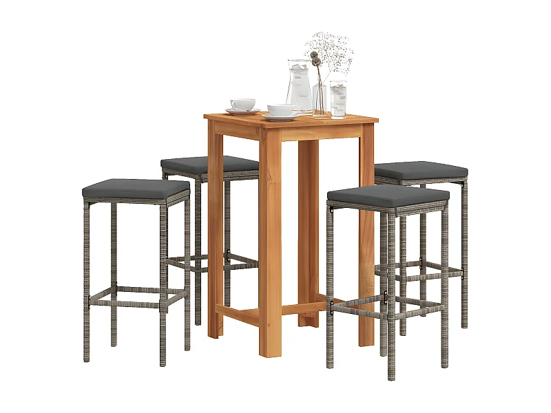 Ensemble de bar de jardin 5 pcs gris bois massif acacia rotin