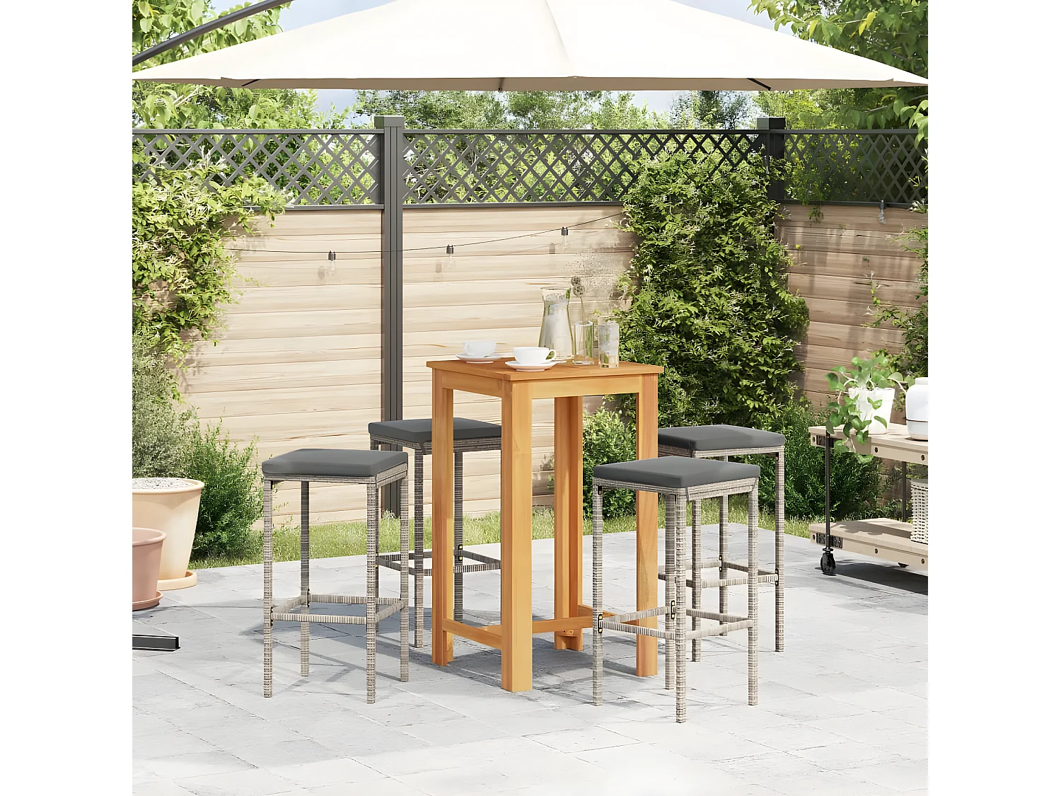 Ensemble de bar de jardin 5 pcs gris bois massif acacia rotin
