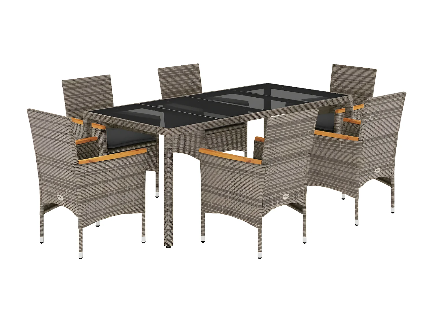 Ensemble à manger de jardin et coussins 7 pcs gris rotin verre