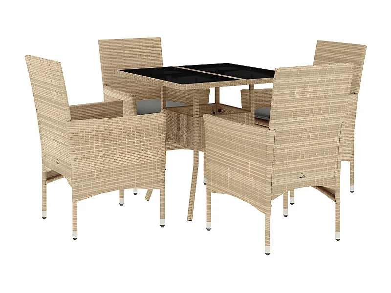 Ensemble à manger de jardin et coussins 5 pcs beige rotin verre