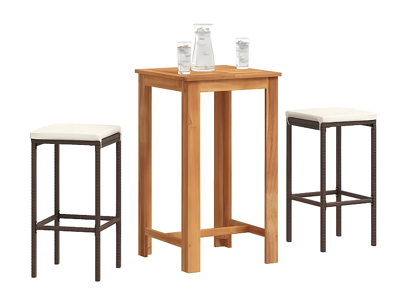 Ensemble de bar de jardin 3 pcs marron bois massif acacia rotin