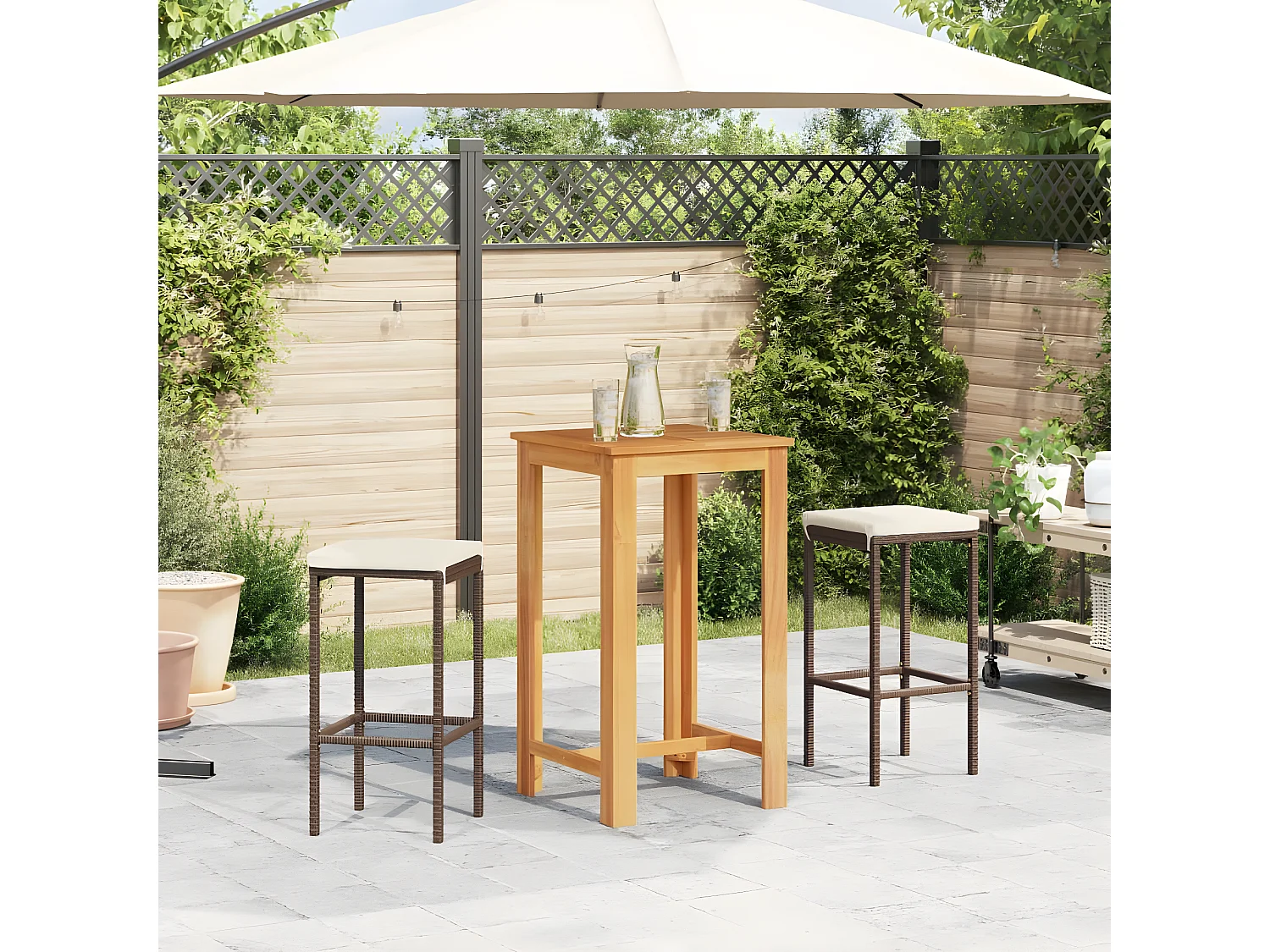 Ensemble de bar de jardin 3 pcs marron bois massif acacia rotin