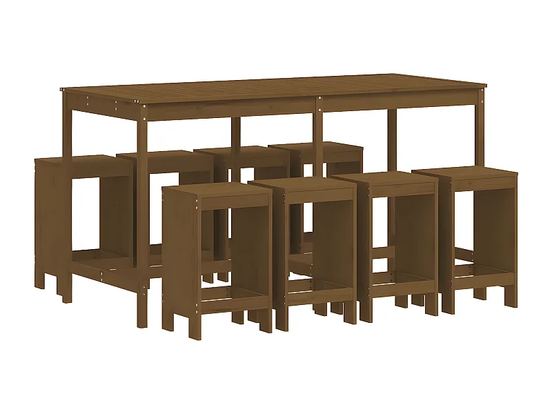 Ensemble de bar de jardin 9 pcs marron miel bois de pin massif