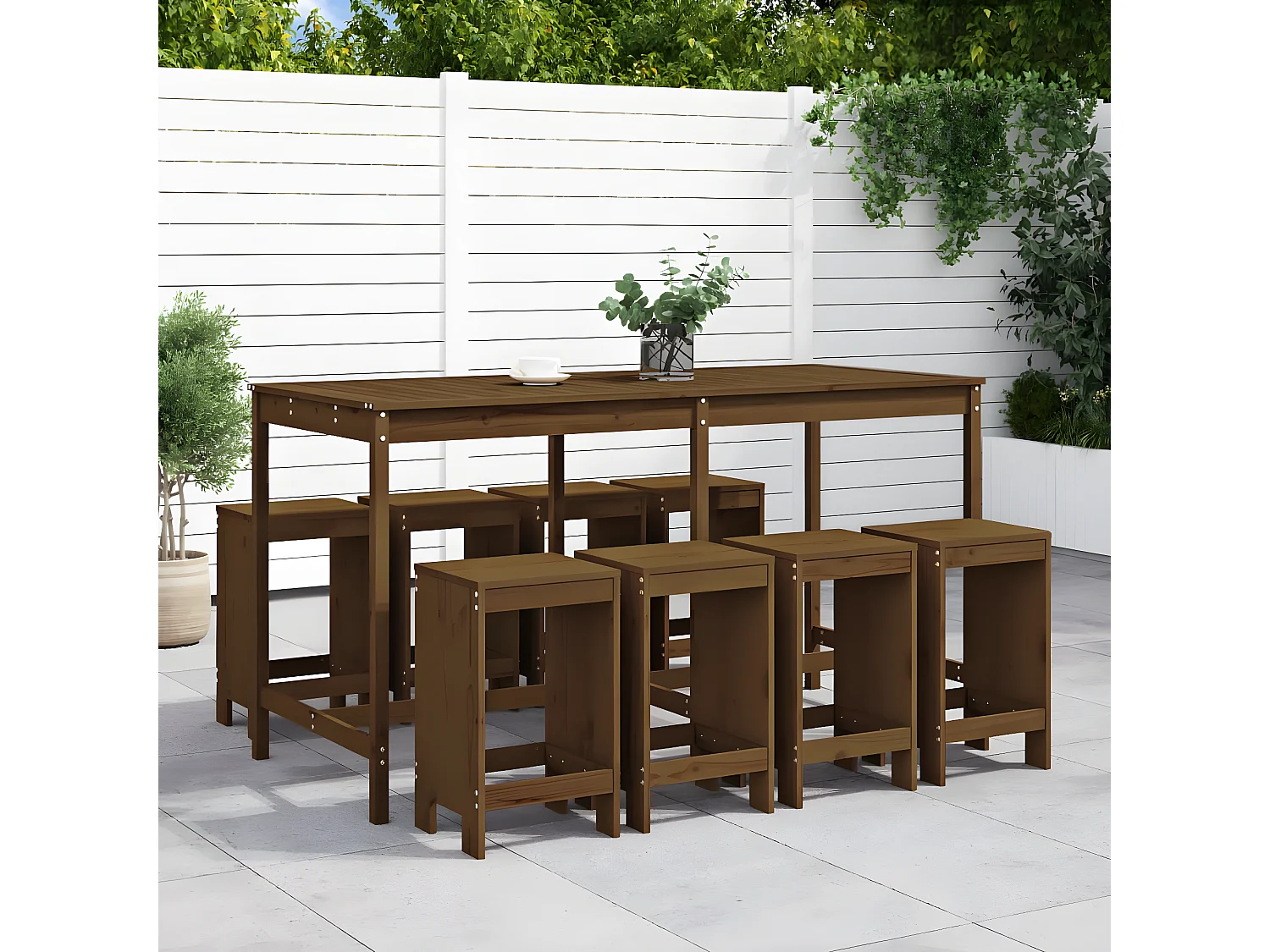 Ensemble de bar de jardin 9 pcs marron miel bois de pin massif