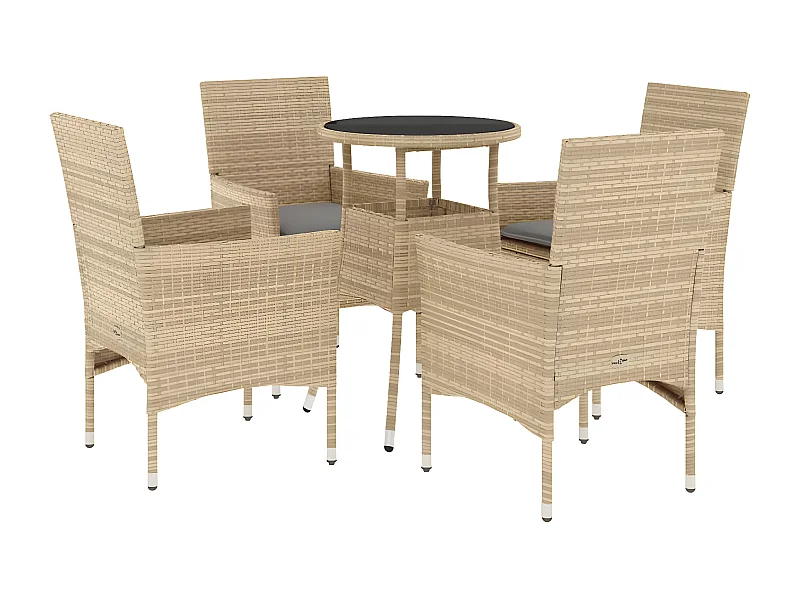 Ensemble à manger de jardin et coussins 5 pcs beige rotin verre