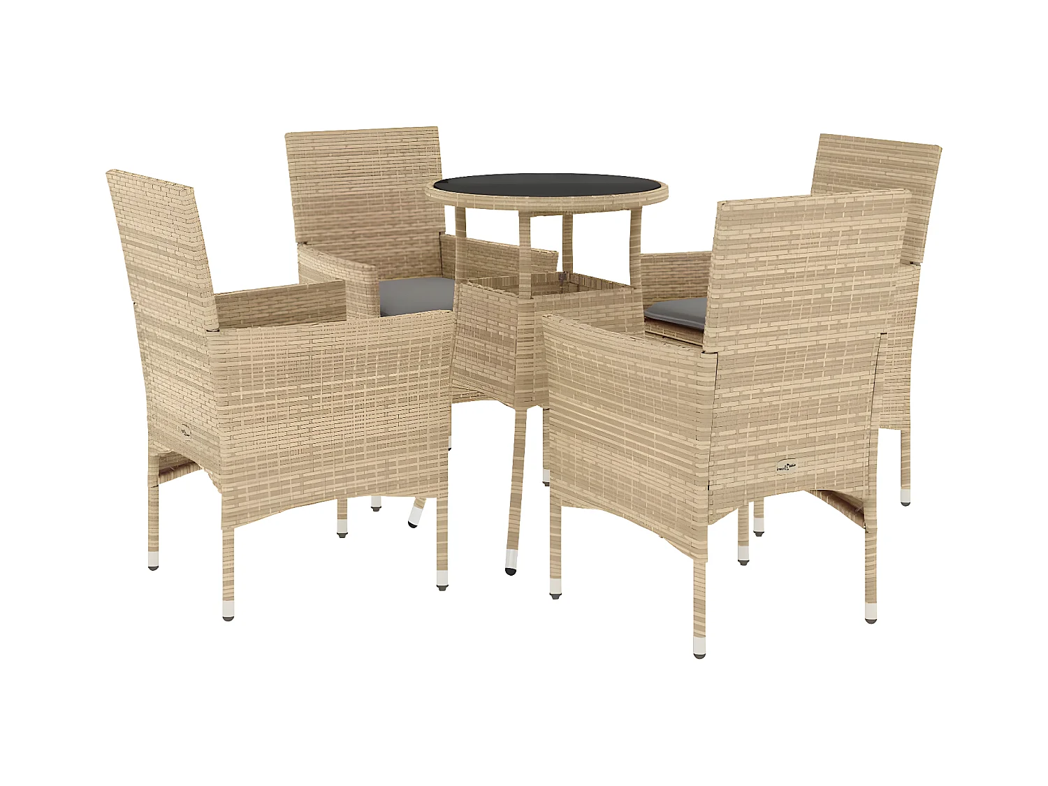 Ensemble à manger de jardin et coussins 5 pcs beige rotin verre