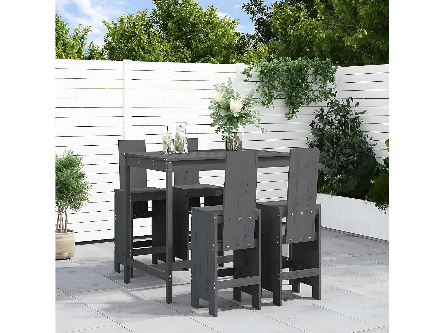 Ensemble de bar de jardin 5 pcs gris bois de pin massif