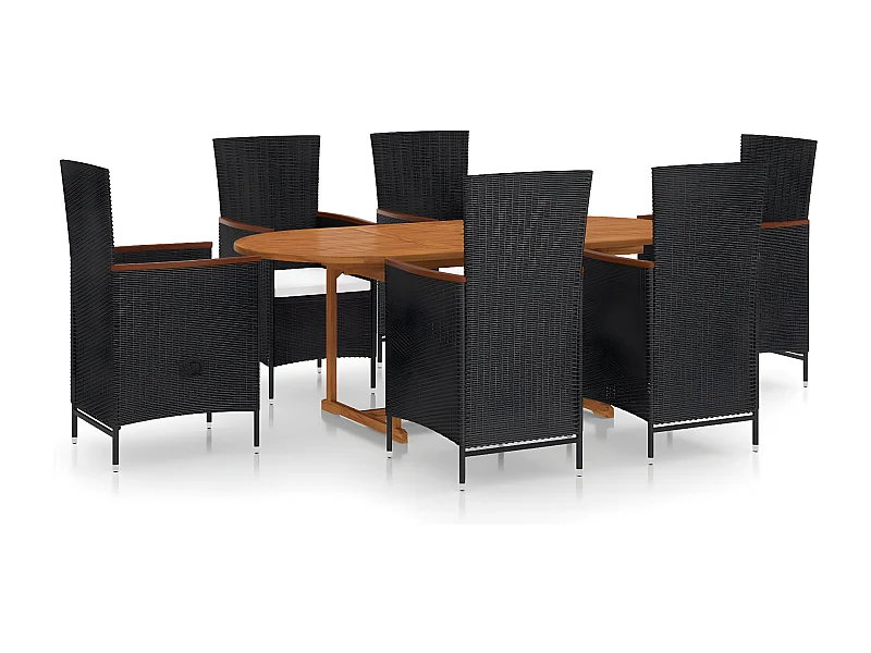 Ensemble de salle à manger de jardin 7 pcs Résine tressée Noir 4