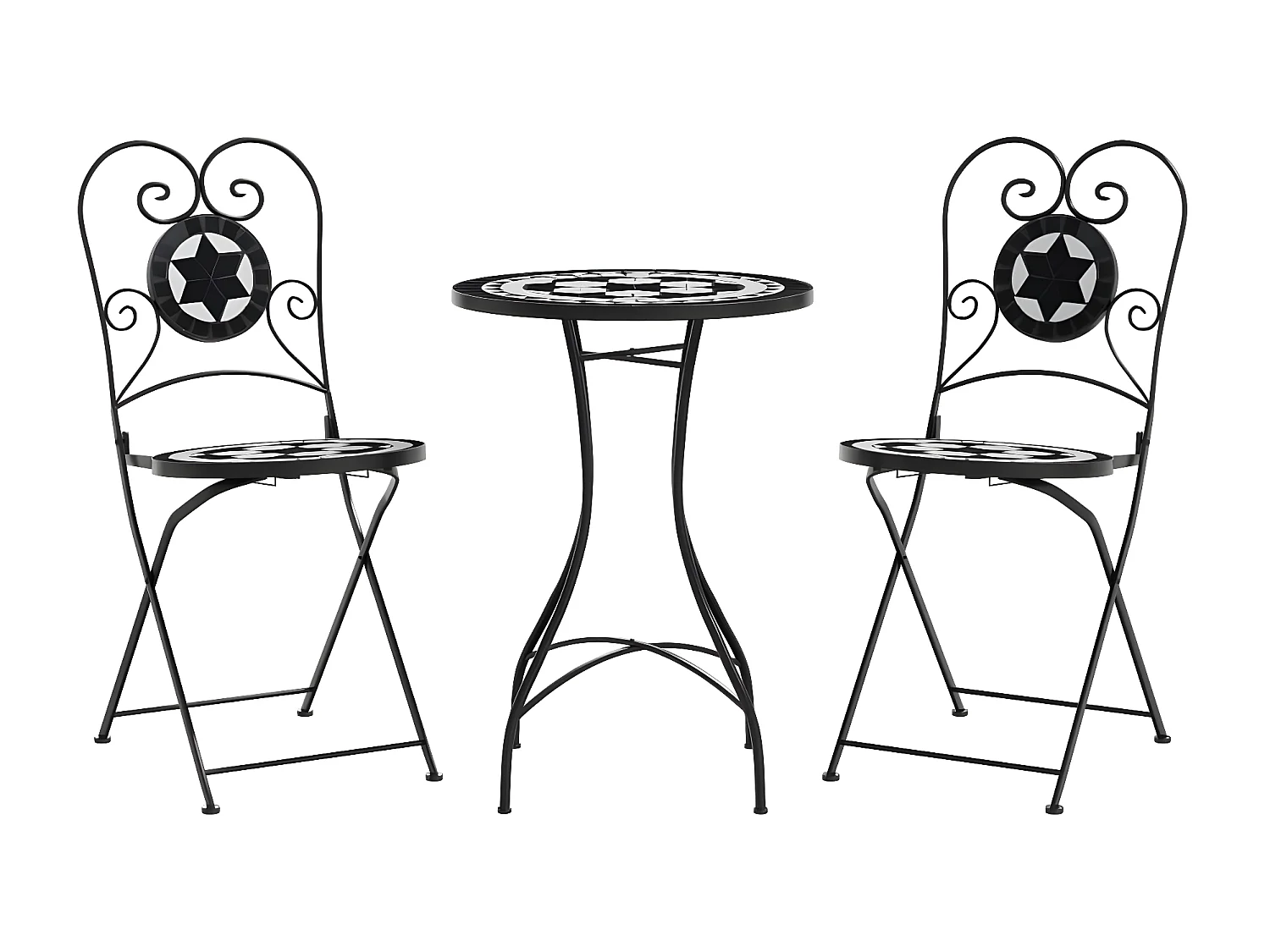 Ensemble de bistro mosaïque noir et blanc fer et céramique