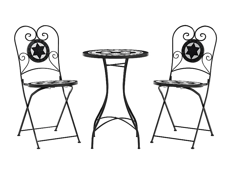 Ensemble de bistro mosaïque noir et blanc fer et céramique