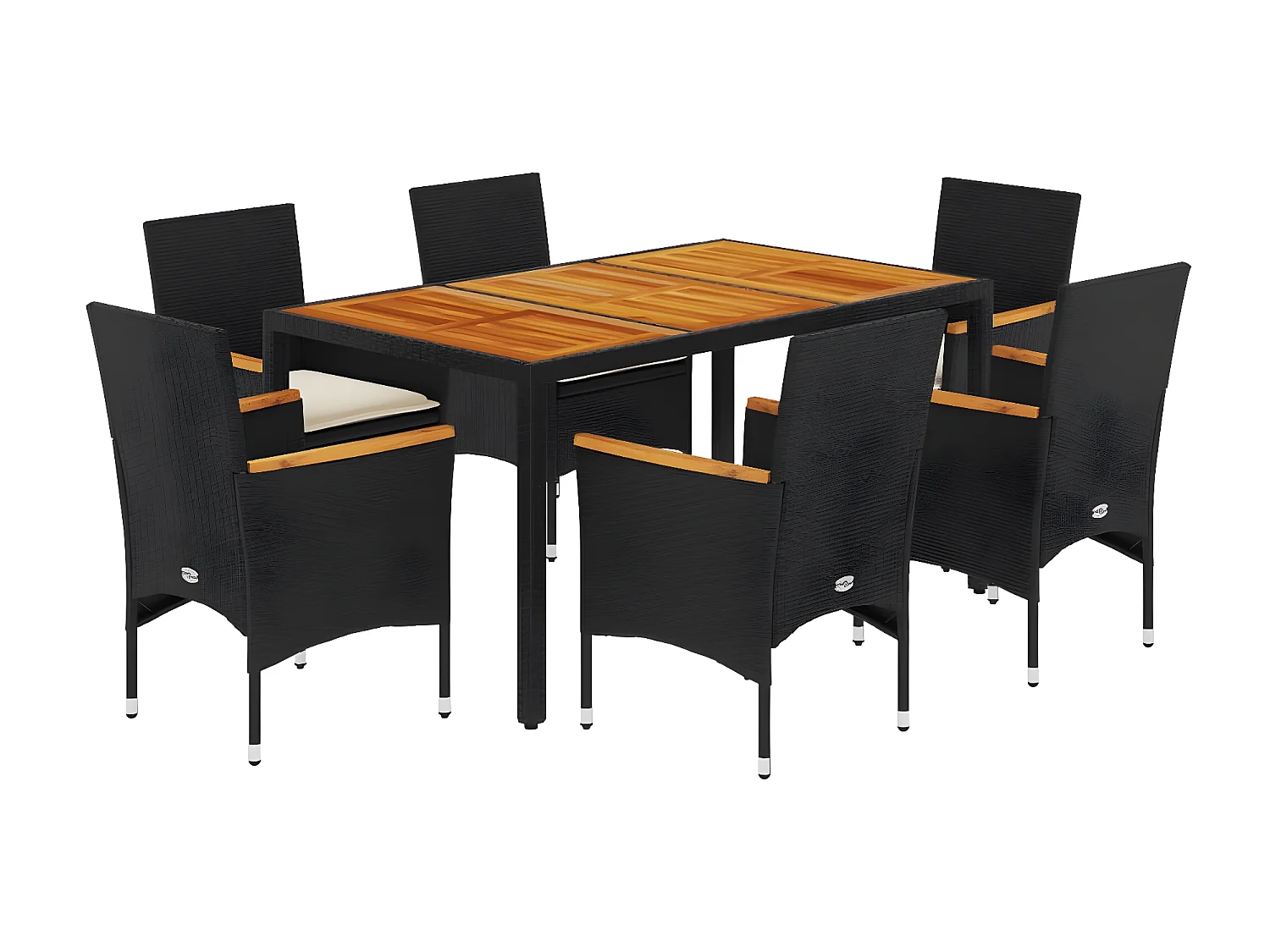 Ensemble à manger de jardin et coussins 7pcs noir rotin acacia
