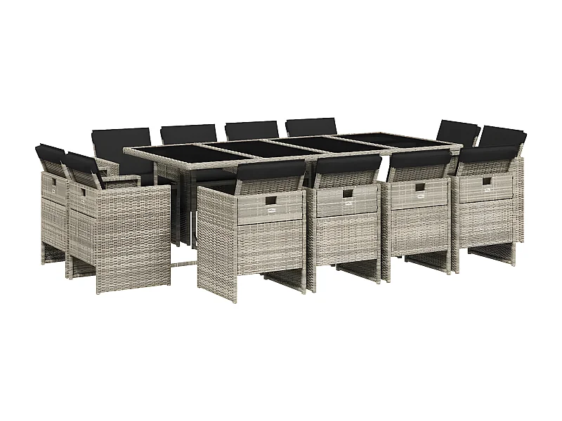Ensemble à manger de jardin et coussins 13 pcs gris clair rotin